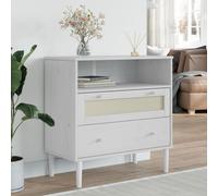 Vidaxl Buffet Senja Aspect Rotin Blanc 80x40x80 Cm Bois Massif De Pin Blanc