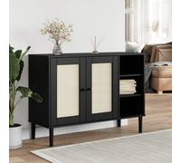 Vidaxl Buffet Senja Aspect Rotin Noir 112x40x80cm Bois Massif De Pin Marron