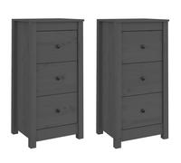 Vidaxl Buffets 2 Pcs Gris 40x35x80 Cm Bois Massif De Pin Marron