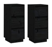 Buffets 2 pcs Noir 32x34x75 cm Bois massif de pin813374