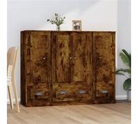 vidaXL Buffets 3 pcs chêne fumé bois d'ingénierie, armoire, armoire de rangement, buffet haut, armoire latérale, armoire haute, armoire console Marron G