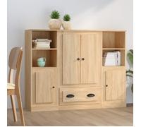 vidaXL Buffet armoire latérale Meuble de rangement 3 pièces Bois d'ingénierie Chêne Sonoma Marron