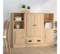 vidaXL Buffet armoire latérale Meuble de rangement 3 pièces Bois d'ingénierie Chêne Sonoma Marron