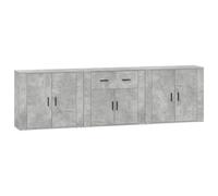 vidaXL Buffets 3 pcs gris béton bois d'ingénierie Marron