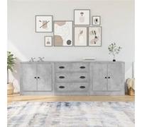 Vidaxl Buffets 3 Pcs Gris Béton Bois D'ingénierie Marron