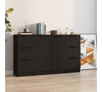Vidaxl Buffets 3 Pcs Noir Bois D'ingénierie Marron