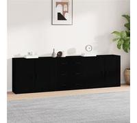 Vidaxl Buffets 3 Pcs Noir Bois D'ingénierie Marron