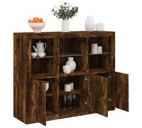 vidaXL Sideboards avec lampes LED 3 pcs. Chêne fumé Matériau dérivé du bois