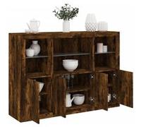 vidaXL Buffets avec lumières LED 3 pcs chêne fumé bois d'ingénierie3209111 Marron G