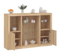 vidaXL Buffets avec lumières LED 3 pcs chêne sonoma bois d'ingénierie, meuble buffet, meuble de rangement de cuisine, meuble