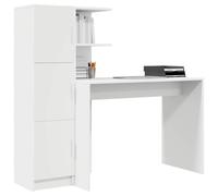 vidaXL Bureau avec rangement – Blanc, bois d'ingénierie – 102×50×124 cm, 6 étagères, 2 portes