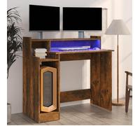 vidaXL Bureau à Lumières LED Table d'Ordinateur Table de Travail Meuble Informatique Meuble d'Etude Chêne Fumé 97x45x90 cm 820475