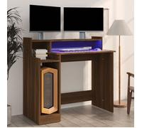 vidaXL Bureau à Lumières LED Table d'Ordinateur Table de Travail Meuble Informatique Meuble d'Etude Chêne Marron 97x45x90 cm 820477