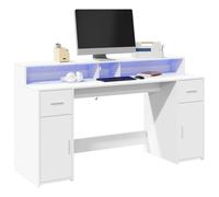 Vidaxl Bureau Avec Lumières Led Blanc 160x55x91 Cm Bois D'ingénierie Blanc