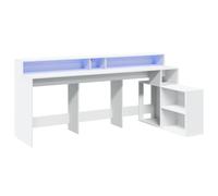 vidaXL Bureau avec lumières LED Blanc 200x104x91 cm Bois d'ingénierie, Bureau d'ordinateur, Bureau d'écriture, Meuble de Bureau à Domicile