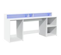 vidaXL Bureau avec lumières LED Blanc 200x55x91 cm Bois d'ingénierie, Bureau d'écriture, Bureau d'ordinateur, Bureau à Domicile, Bureau d'étude