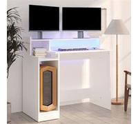 vidaXL Bureau avec Lumières LED Table d'Ordinateur Bureau d'Ecriture Table d'Etude Informatique Blanc 97x45x90 cm Bois 805552