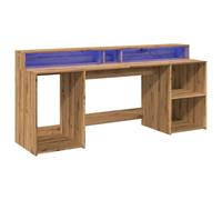 vidaXL Bureau – Chêne artisanal, bois d'ingénierie avec lumières LED – Marron