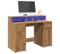 vidaXL Bureau avec lumières LED chêne artisanal bois d'ingénierie, bureau de travail, bureau d'étude, bureau à domicile, 3309419 Marron G