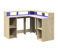 vidaXL Bureau avec lumières LED – Chêne Sonoma, bois d'ingénierie – Marron