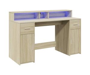 vidaXL Bureau avec lumières LED chêne Sonoma Bois d'ingénierie, Bureau de Travail, Bureau d'étude, Bureau à Domicile, Bureau d'écriture