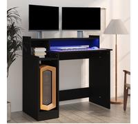 vidaXL Bureau avec lumières LED noir 97x45x90 cm bois d'ingénierie, bureau d'ordinateur, bureau sur pied, bureau avec 805553
