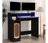 Vidaxl Bureau Avec Lumières Led Noir 97x45x90 Cm Bois D'ingénierie Marron
