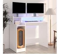 vidaXL Bureau avec Lumières LED Table d'Ordinateur Bureau d'Ecriture Table d'Etude Informatique Blanc 97x45x90 cm Bois 805552