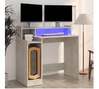 vidaXL Bureau avec Lumières LED Table d'Ordinateur Bureau d'Ecriture Table d'Etude Informatique Gris Béton 97x45x90 cm Bois 805556
