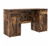 vidaXL Bureau avec Porte Chêne fumé 140 x 49 x 76 cm Bois d'ingénierie, Bureau Moderne, rectangulaire, Design épuré, Rangement généreux, Table d'écriture pour Un Espace de Travail Efficace