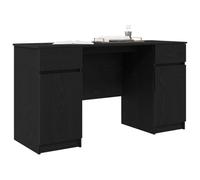 vidaXL Bureau avec porte Chêne noir 140 x 49 x 76 cm Bois d'ingénierie, Bureau moderne, rectangulaire, design épuré, rangement généreux, table d'écriture pour un espace de travail efficace
