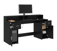 vidaXL Bureau 160 x 55 x 91 cm Chêne noir – Bois d'ingénierie, porte, éclairage LED
