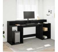 vidaXL Bureau Chêne noir 200x55x91 cm Bois d'ingénierie – Porte, rangement, éclairage LED