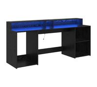 vidaXL Bureau avec Porte Chêne Noir 200 x 55 x 91 cm Bois d'ingénierie, Bureau rectangulaire Moderne avec Rangement, éclairage LED, Design Compact pour Bureau à Domicile stylé