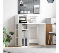 vidaXL Bureau avec rangement et étagère Blanc 90 x 48 x 101,5 cm – Moderne et robuste