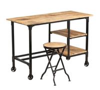Bureau avec Tabouret Pliant Bois de Manguier Massif Table Ordinateur vidaXL