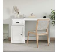 vidaXL Bureau avec Tiroir, Table d'Ordinateur avec Compartiment, Bureau d'Écriture avec Rangement Salon, Moderne, Blanc Bois d'Ingénierie