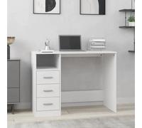 vidaXL Bureau avec tiroirs blanc 102x50x76 cm en bois d'ingénierie pour la maison, le bureau ou le gaming Brun