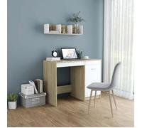 vidaXL Bureau 801801 – Blanc et chêne sonoma, 100x50x76 cm, aggloméré