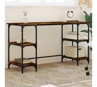 Bureau chêne fumé 140x50x75 cm métal et bois d'ingénierie