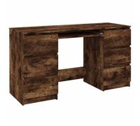vidaXL Bureau Table d'Ordinateur Table de Travail avec Tiroir Meuble de Rangement Intérieur Chêne Fumé 140x50x77 cm Bois d'Ingénierie