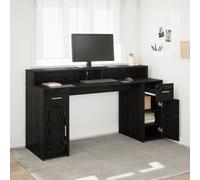 vidaXL Bureau 160 x 55 x 91 cm Chêne noir – Bois d'ingénierie, porte, éclairage LED