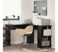 vidaXL Bureau d'angle Chêne Noir 140 x 113,5 x 75 cm Bois d'ingénierie, Bureau d'angle Moderne, Station de Travail L, Ergonomique avec étagères, Pratique pour Le Bureau à la Maison