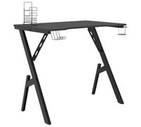 vidaXL Bureau de jeu, pieds en Y, support pour écouteurs, noir
