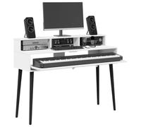 vidaXL Bureau de Studio Blanc 130 x 42,5 x 36 cm Bois d'ingénierie, Bureau Moderne, Espace Musique Pratique, Meuble Clavier en Bois, Setup Minimaliste pour la Chambre