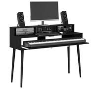 vidaXL Bureau de Studio Chêne Noir 130 x 42,5 x 36 cm, Bureau Moderne, Espace Musique Pratique, Meuble Clavier en Bois, Setup Minimaliste pour la Chambre