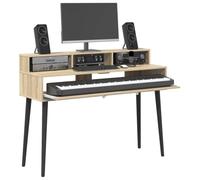 vidaXL Bureau de Studio Chêne Sonoma 130 x 42,5 x 36 cm, Bureau Moderne, Espace Musique Pratique, Meuble Clavier en Bois, Setup Minimaliste pour la Chambre