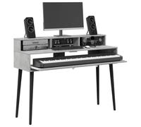 vidaXL Bureau de Studio Gris béton 130 x 42,5 x 36 cm, Bureau Moderne, Espace Musique Pratique, Meuble Clavier en Bois, Setup Minimaliste pour la Chambre