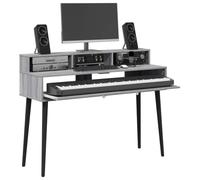 vidaXL Bureau de Studio Sonoma Gris 130 x 42,5 x 36 cm, Bureau Moderne, Espace Musique Pratique, Meuble Clavier en Bois, Setup Minimaliste pour la Chambre