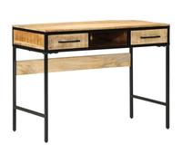 vidaXL Bureau d'écriture en Bois Massif avec 2 tiroirs, Accents Noirs, Style Industriel 120X60X75 cm, Cadre en Acacia et métal, idéal pour Un Bureau à Domicile Compact pour étudiant